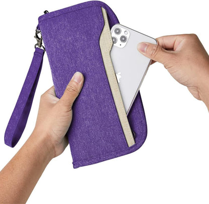 Passport Holder Family RFID Passport Wallet, Passport Holder Women/Men, Travel Wallet Documents Organizer Zipper Case with Removable Wristlet Strap, Travel Essentials for Flying