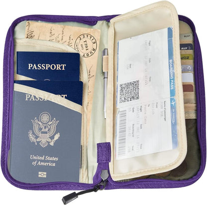 Passport Holder Family RFID Passport Wallet, Passport Holder Women/Men, Travel Wallet Documents Organizer Zipper Case with Removable Wristlet Strap, Travel Essentials for Flying
