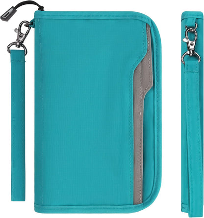 Passport Holder Family RFID Passport Wallet, Passport Holder Women/Men, Travel Wallet Documents Organizer Zipper Case with Removable Wristlet Strap, Travel Essentials for Flying
