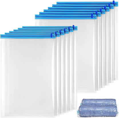 12 Pcs Roll up Compression Bags Travel Packing Organizers Vacuum Storage Space Saver Bags Hand Roll Vacuum Clothes Storage for Luggage and Travel