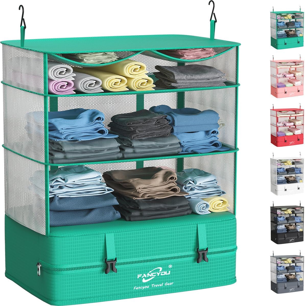 Compressible Packing Cubes Portable Hanging Closet Shelves 17"x12"x24" Extendable Travel Organizer Nylon Packing Bags for Suitcase