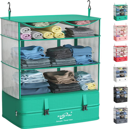 Compressible Packing Cubes Portable Hanging Closet Shelves 17"x12"x24" Extendable Travel Organizer Nylon Packing Bags for Suitcase
