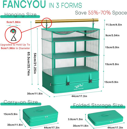 Compressible Packing Cubes Portable Hanging Closet Shelves 17"x12"x24" Extendable Travel Organizer Nylon Packing Bags for Suitcase