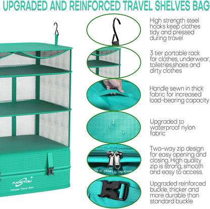 Compressible Packing Cubes Portable Hanging Closet Shelves 17"x12"x24" Extendable Travel Organizer Nylon Packing Bags for Suitcase