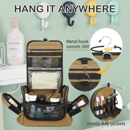 Tactical Toiletry Bag for Men, Hanging Dropp Kit Mens Toiletry Travel Bag for Toiletries, Traveling & Shaving Kit, Hygiene Bag Shower Bathroom Organizer with Handle & Swivel Hook, Black