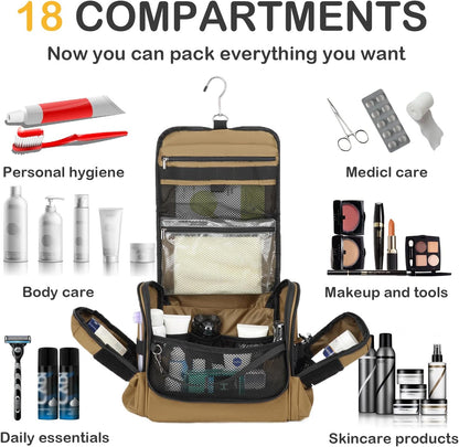 Tactical Toiletry Bag for Men, Hanging Dropp Kit Mens Toiletry Travel Bag for Toiletries, Traveling & Shaving Kit, Hygiene Bag Shower Bathroom Organizer with Handle & Swivel Hook, Black