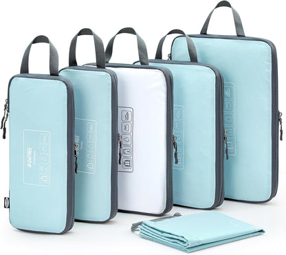 6 Set Compression Packing Cubes, 3 sizes Travel Packing Organizers for Suitcases, Expandable Luggage Suitcase Storage Bags Set, Lightweight Packing Cubes Travel Essentials