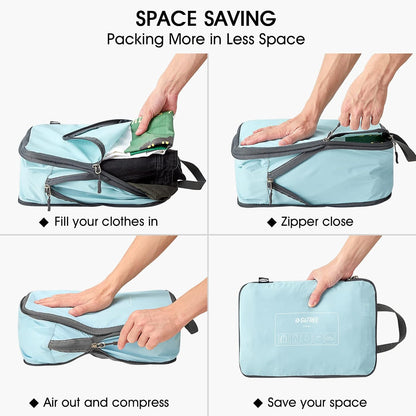 6 Set Compression Packing Cubes, 3 sizes Travel Packing Organizers for Suitcases, Expandable Luggage Suitcase Storage Bags Set, Lightweight Packing Cubes Travel Essentials