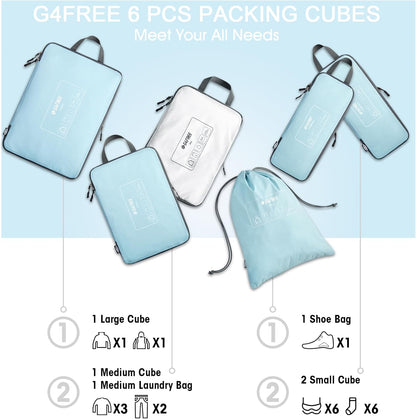 6 Set Compression Packing Cubes, 3 sizes Travel Packing Organizers for Suitcases, Expandable Luggage Suitcase Storage Bags Set, Lightweight Packing Cubes Travel Essentials