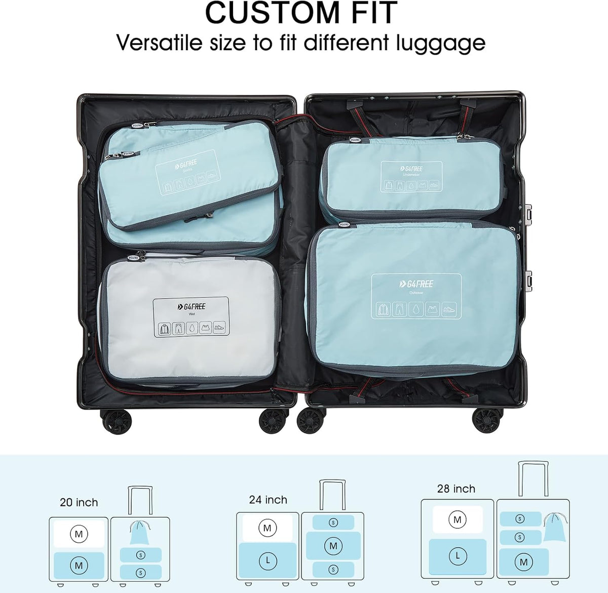 6 Set Compression Packing Cubes, 3 sizes Travel Packing Organizers for Suitcases, Expandable Luggage Suitcase Storage Bags Set, Lightweight Packing Cubes Travel Essentials