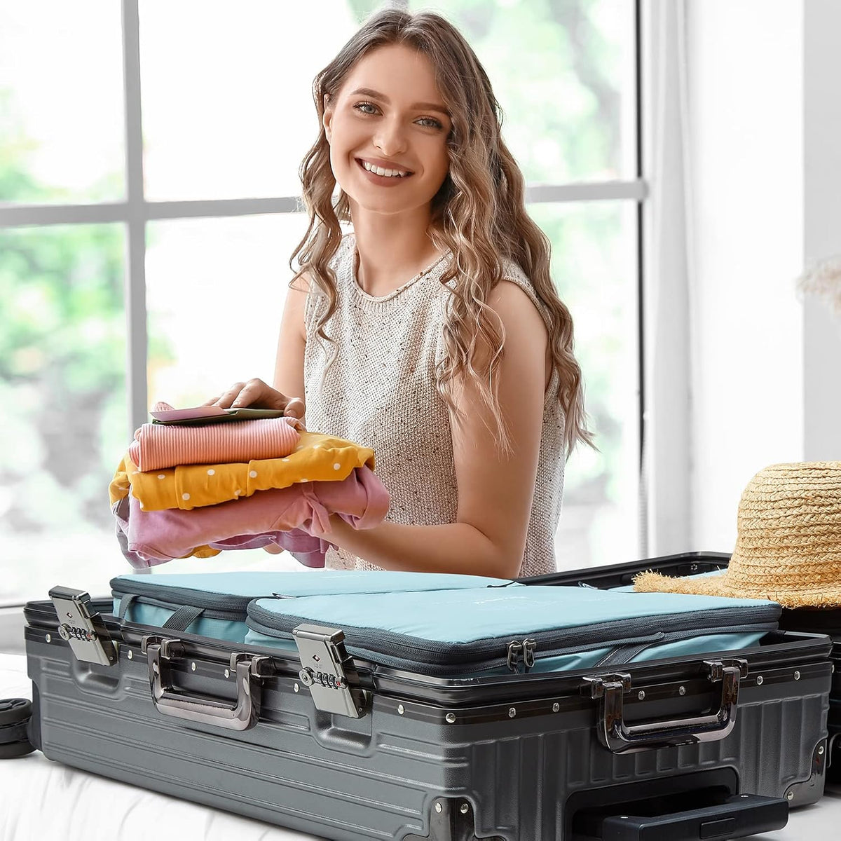 6 Set Compression Packing Cubes, 3 sizes Travel Packing Organizers for Suitcases, Expandable Luggage Suitcase Storage Bags Set, Lightweight Packing Cubes Travel Essentials