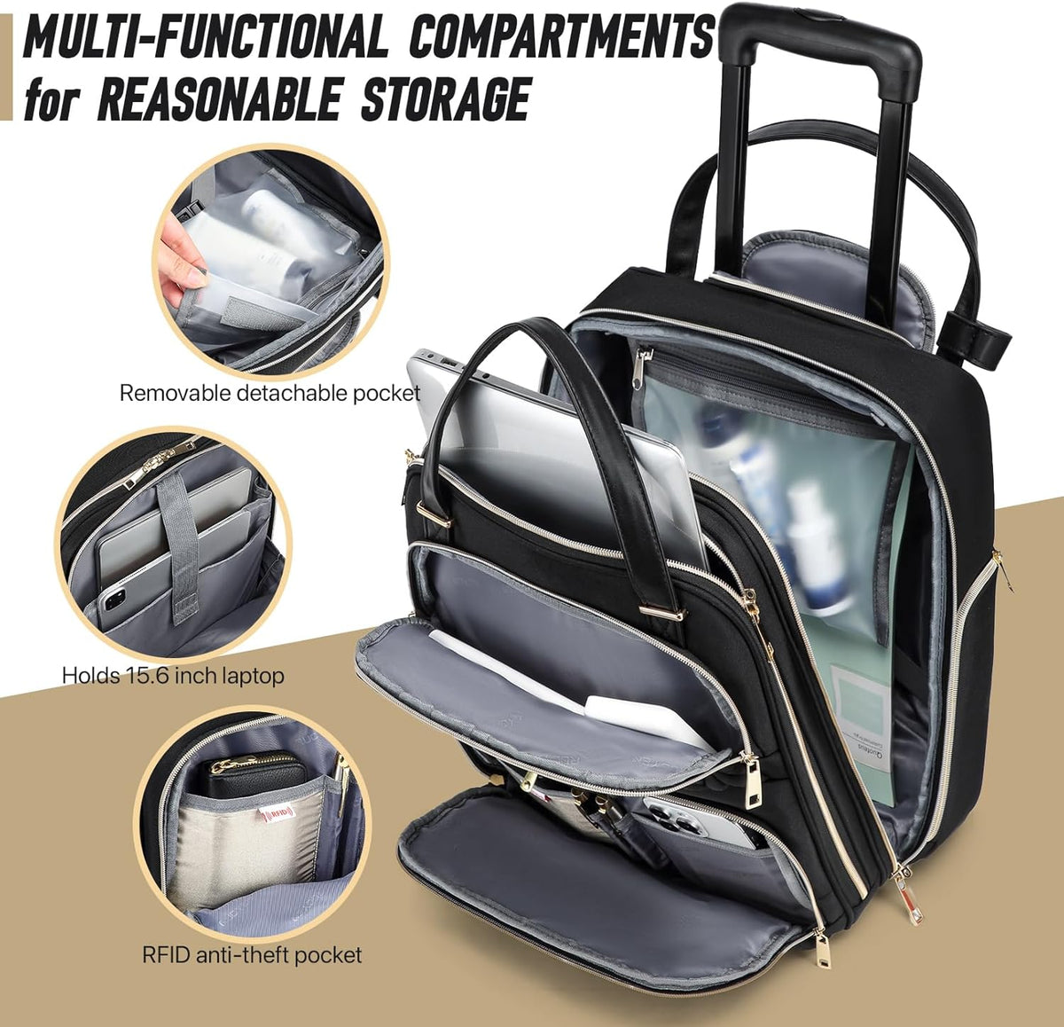 Carry-On Underseat Luggage with Wheels,Underseat Lightweight Suitcase for Women,16 inch Airlines Luggage for Overnight Business Travel