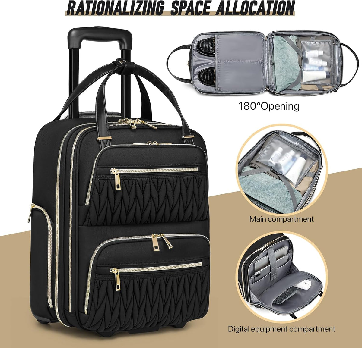 Carry-On Underseat Luggage with Wheels,Underseat Lightweight Suitcase for Women,16 inch Airlines Luggage for Overnight Business Travel