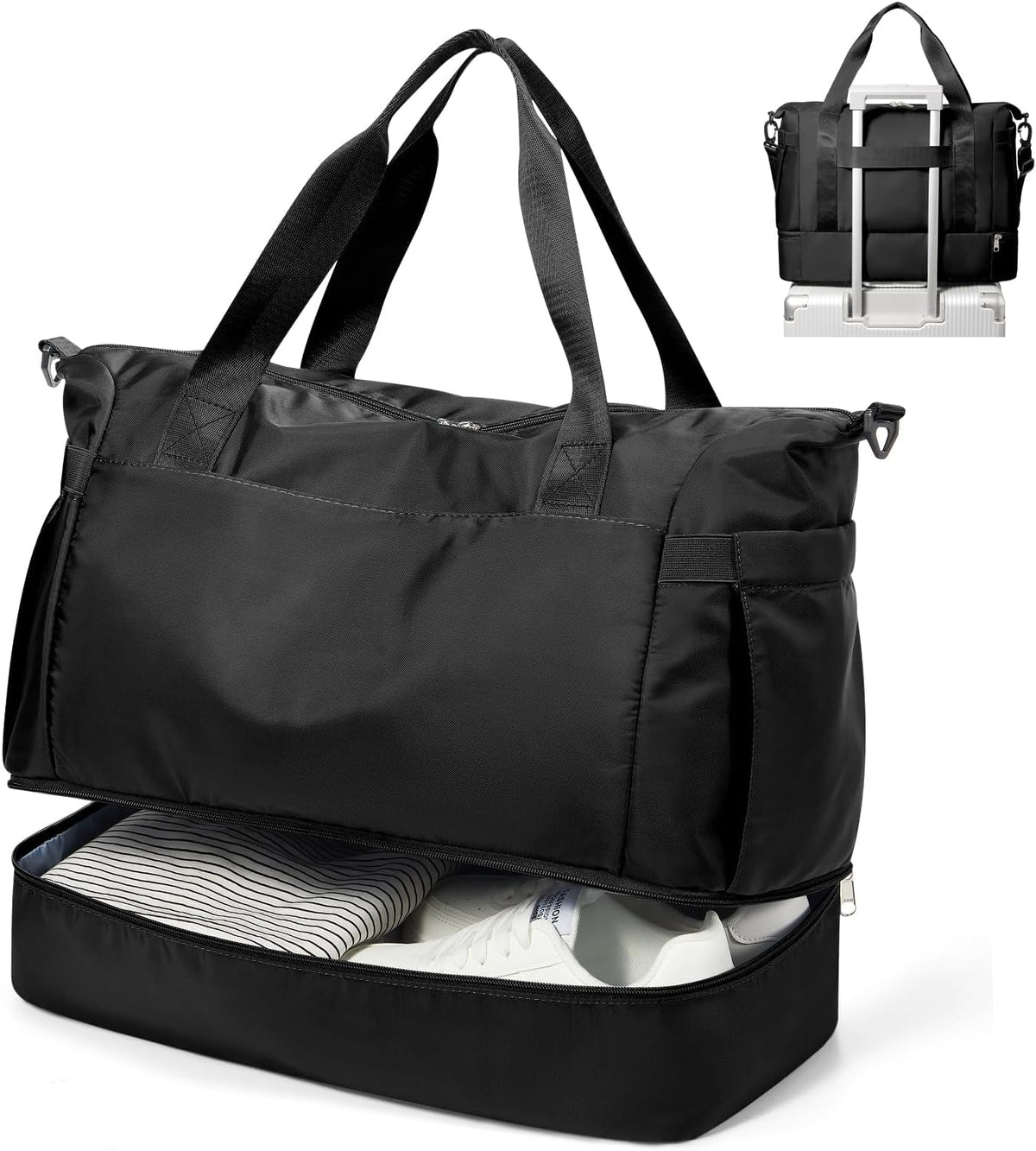 Pink Gym Bag with Wet Pocket, Foldable Travel Duffle Bag Carry On Weekender Bags for Women, Waterproof Overnight Bag for Travel, Gym, Yoga