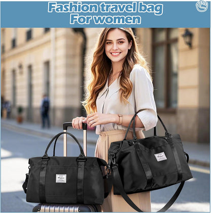 Pink Gym Bag with Wet Pocket, Foldable Travel Duffle Bag Carry On Weekender Bags for Women, Waterproof Overnight Bag for Travel, Gym, Yoga