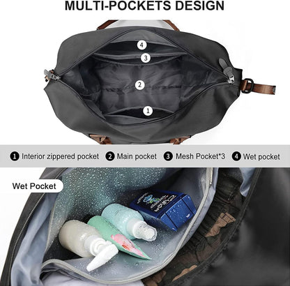 Pink Gym Bag with Wet Pocket, Foldable Travel Duffle Bag Carry On Weekender Bags for Women, Waterproof Overnight Bag for Travel, Gym, Yoga