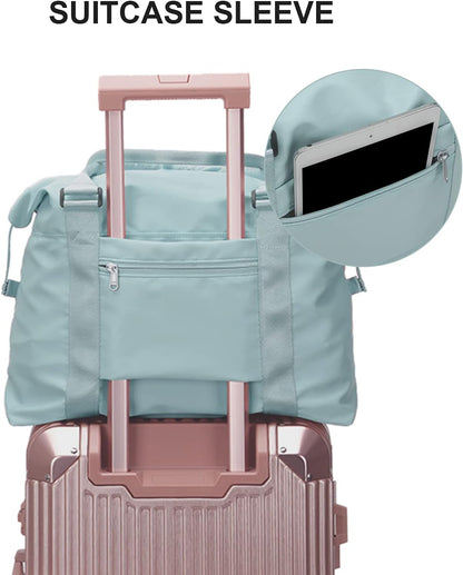 Pink Gym Bag with Wet Pocket, Foldable Travel Duffle Bag Carry On Weekender Bags for Women, Waterproof Overnight Bag for Travel, Gym, Yoga