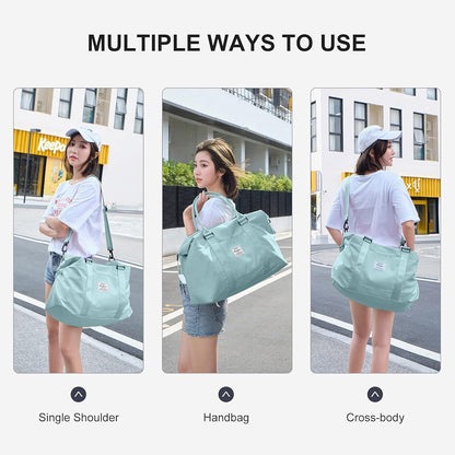 Pink Gym Bag with Wet Pocket, Foldable Travel Duffle Bag Carry On Weekender Bags for Women, Waterproof Overnight Bag for Travel, Gym, Yoga