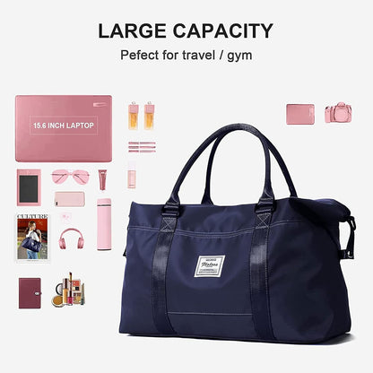 Pink Gym Bag with Wet Pocket, Foldable Travel Duffle Bag Carry On Weekender Bags for Women, Waterproof Overnight Bag for Travel, Gym, Yoga