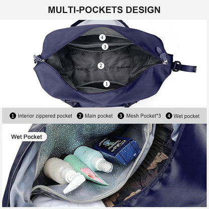 Pink Gym Bag with Wet Pocket, Foldable Travel Duffle Bag Carry On Weekender Bags for Women, Waterproof Overnight Bag for Travel, Gym, Yoga