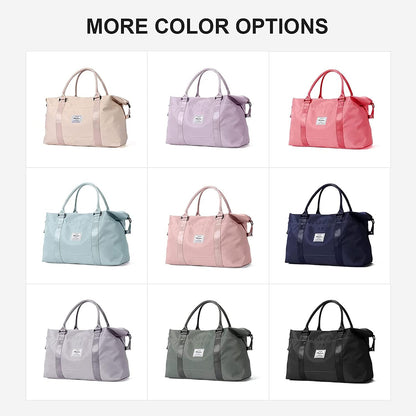 Pink Gym Bag with Wet Pocket, Foldable Travel Duffle Bag Carry On Weekender Bags for Women, Waterproof Overnight Bag for Travel, Gym, Yoga