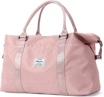 Pink Gym Bag with Wet Pocket, Foldable Travel Duffle Bag Carry On Weekender Bags for Women, Waterproof Overnight Bag for Travel, Gym, Yoga