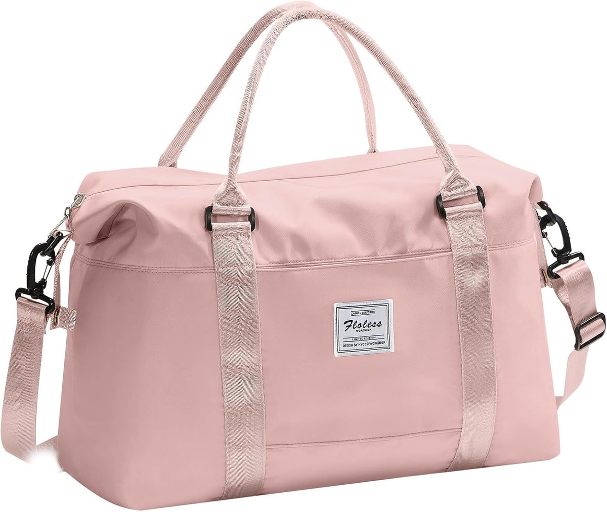 Pink Gym Bag with Wet Pocket, Foldable Travel Duffle Bag Carry On Weekender Bags for Women, Waterproof Overnight Bag for Travel, Gym, Yoga