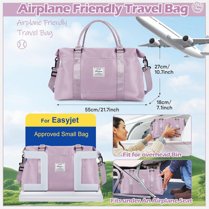 Pink Gym Bag with Wet Pocket, Foldable Travel Duffle Bag Carry On Weekender Bags for Women, Waterproof Overnight Bag for Travel, Gym, Yoga