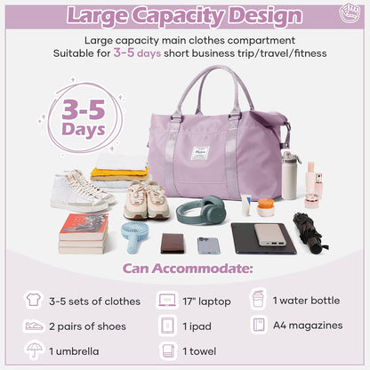 Pink Gym Bag with Wet Pocket, Foldable Travel Duffle Bag Carry On Weekender Bags for Women, Waterproof Overnight Bag for Travel, Gym, Yoga