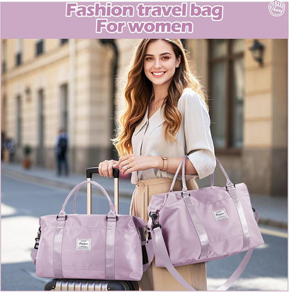 Pink Gym Bag with Wet Pocket, Foldable Travel Duffle Bag Carry On Weekender Bags for Women, Waterproof Overnight Bag for Travel, Gym, Yoga