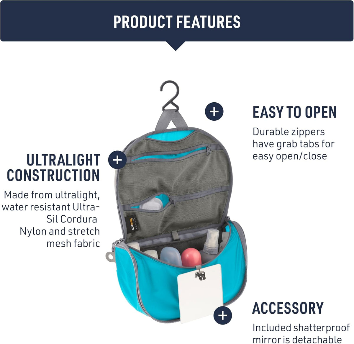 Small Hanging Toiletry Bag, Extra Compact Travel Organizer for Minimalist Adventures, Atoll Blue