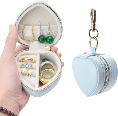 Heart Shape Ring Holder Keychain, Mini Travel Jewelry Case for Wedding Ring, Sports & Vacation, Portable Zipper Clutch Organizer for Earrings Necklace, Premium Gift for Women Girls (White)