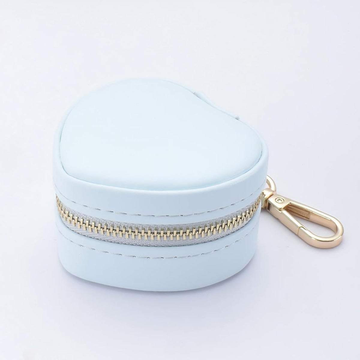 Heart Shape Ring Holder Keychain, Mini Travel Jewelry Case for Wedding Ring, Sports & Vacation, Portable Zipper Clutch Organizer for Earrings Necklace, Premium Gift for Women Girls (White)