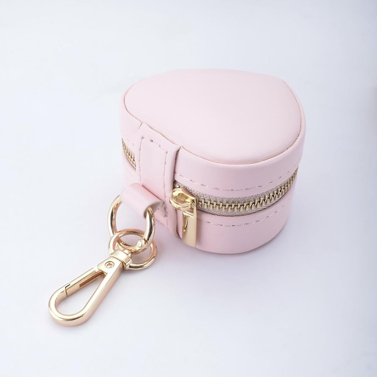 Heart Shape Ring Holder Keychain, Mini Travel Jewelry Case for Wedding Ring, Sports & Vacation, Portable Zipper Clutch Organizer for Earrings Necklace, Premium Gift for Women Girls (White)