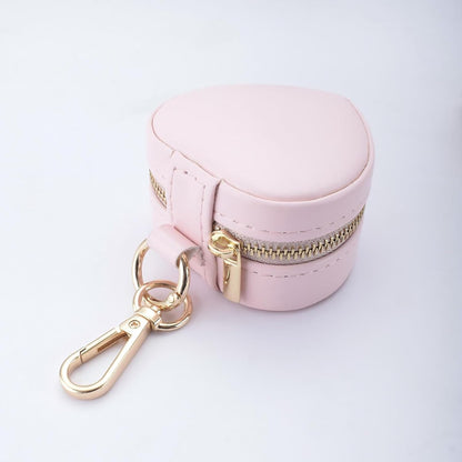Heart Shape Ring Holder Keychain, Mini Travel Jewelry Case for Wedding Ring, Sports & Vacation, Portable Zipper Clutch Organizer for Earrings Necklace, Premium Gift for Women Girls (White)
