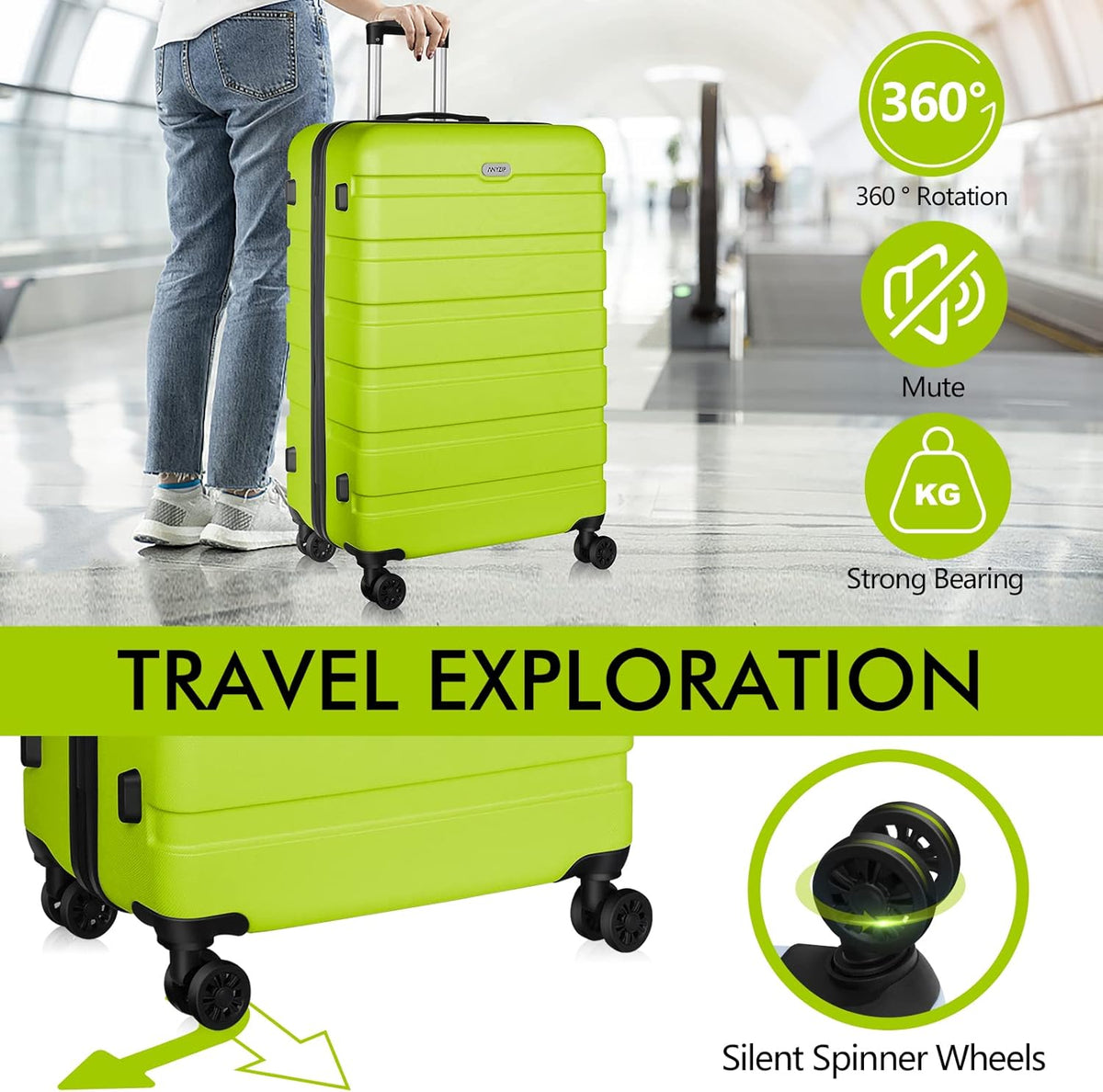 AnyZip Luggage PC ABS Hardside Lightweight Suitcase with 4 Universal Wheels TSA Lock Carry-On 20 Inch Orange