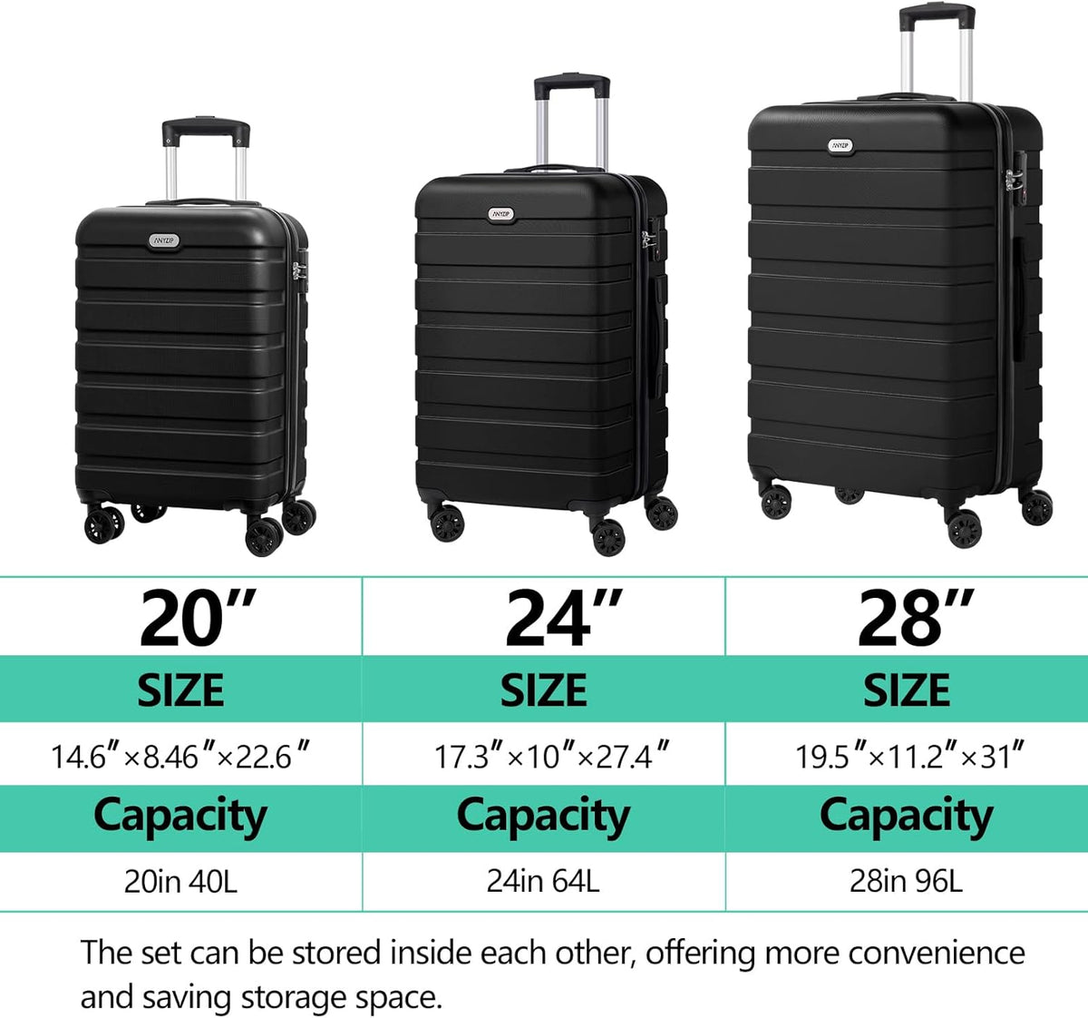 AnyZip Luggage PC ABS Hardside Lightweight Suitcase with 4 Universal Wheels TSA Lock Carry-On 20 Inch Orange