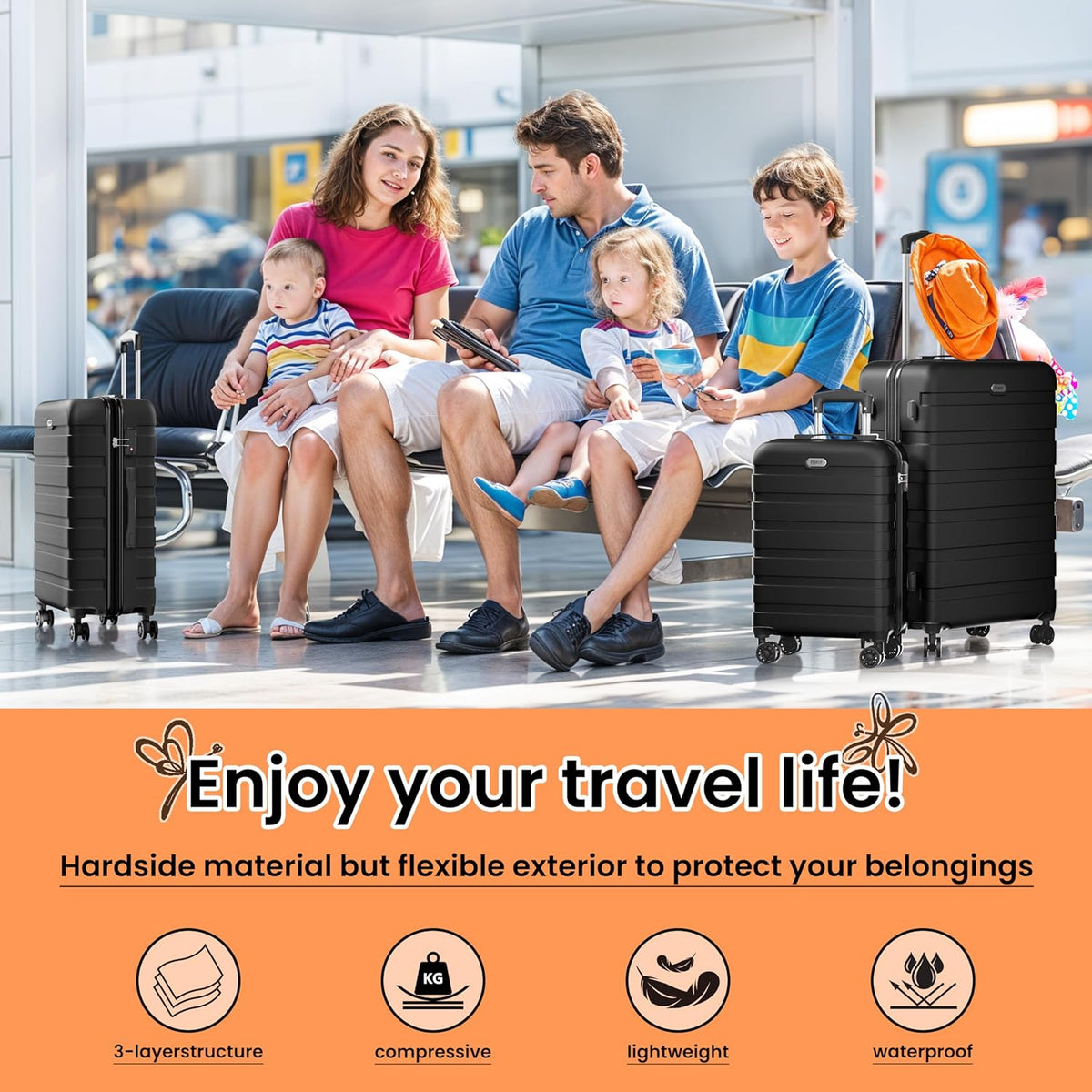 AnyZip Luggage PC ABS Hardside Lightweight Suitcase with 4 Universal Wheels TSA Lock Carry-On 20 Inch Orange