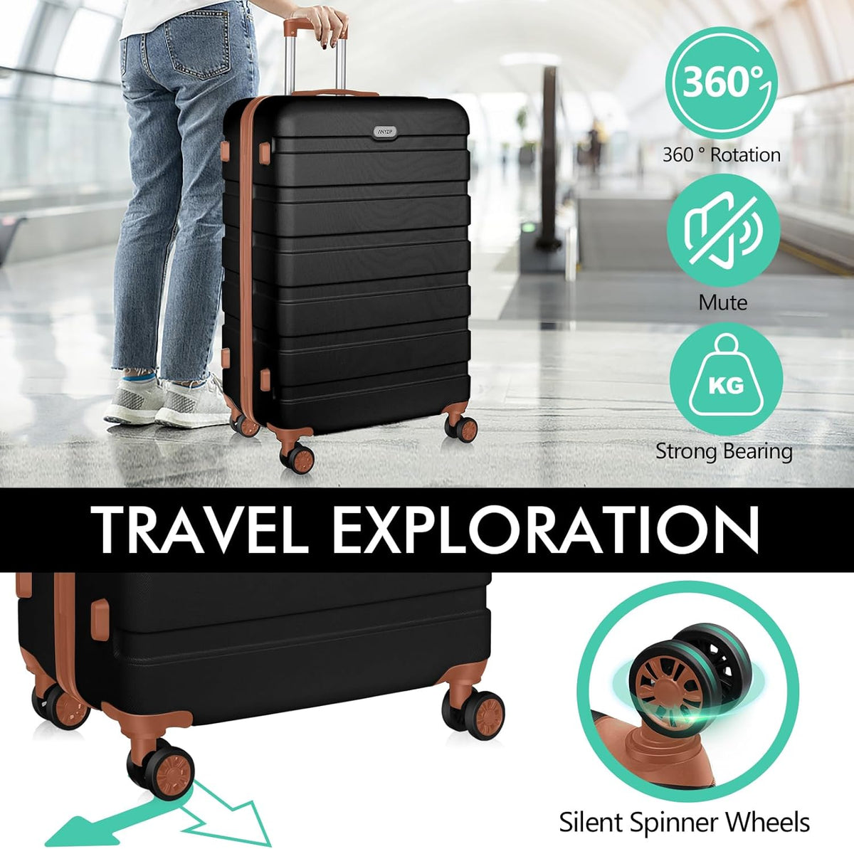 AnyZip Luggage PC ABS Hardside Lightweight Suitcase with 4 Universal Wheels TSA Lock Carry-On 20 Inch Orange