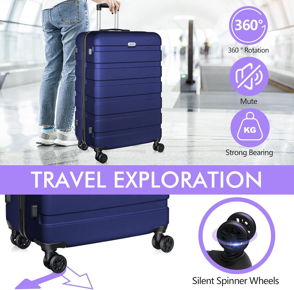 AnyZip Luggage PC ABS Hardside Lightweight Suitcase with 4 Universal Wheels TSA Lock Carry-On 20 Inch Orange