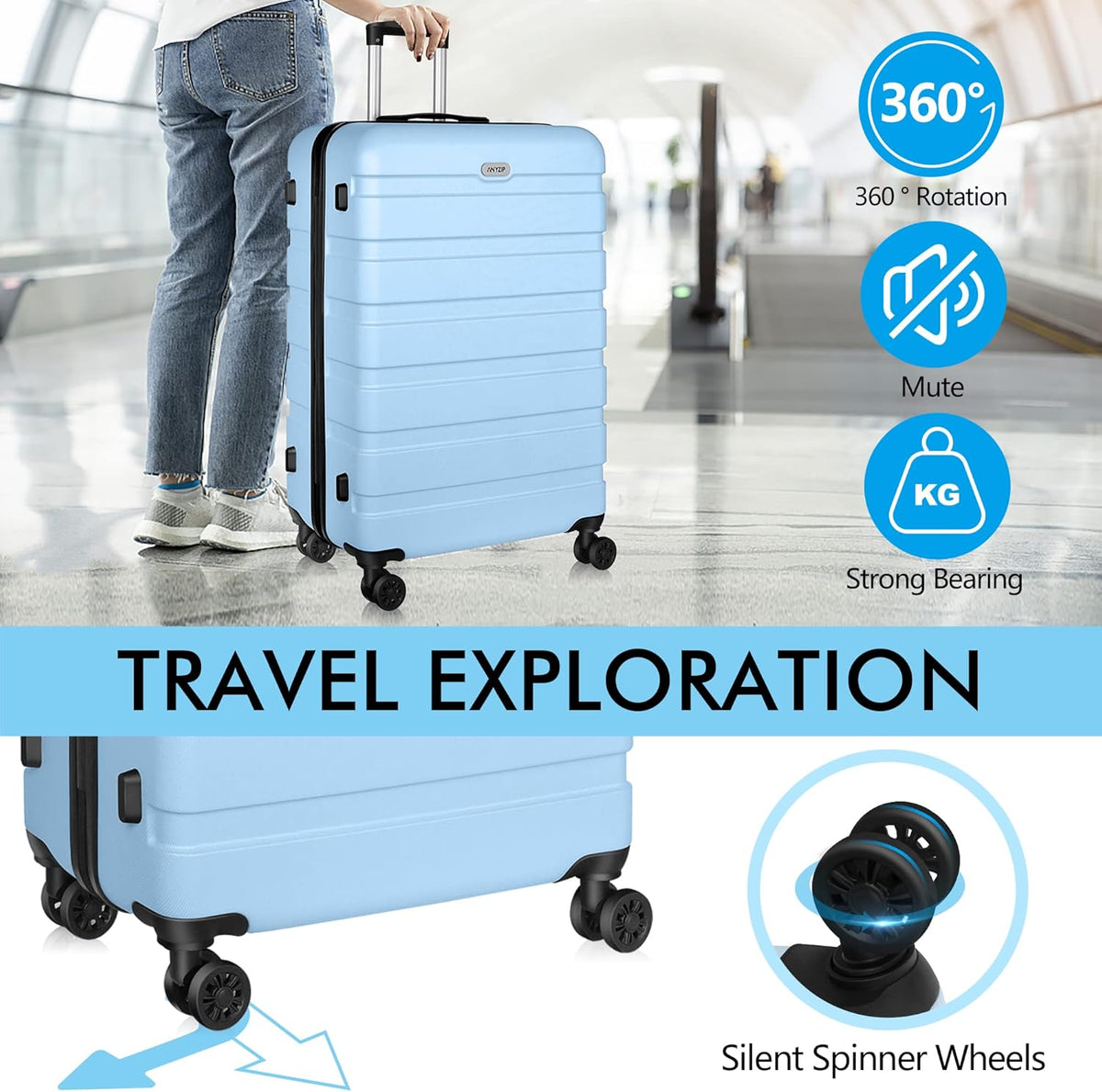 AnyZip Luggage PC ABS Hardside Lightweight Suitcase with 4 Universal Wheels TSA Lock Carry-On 20 Inch Orange