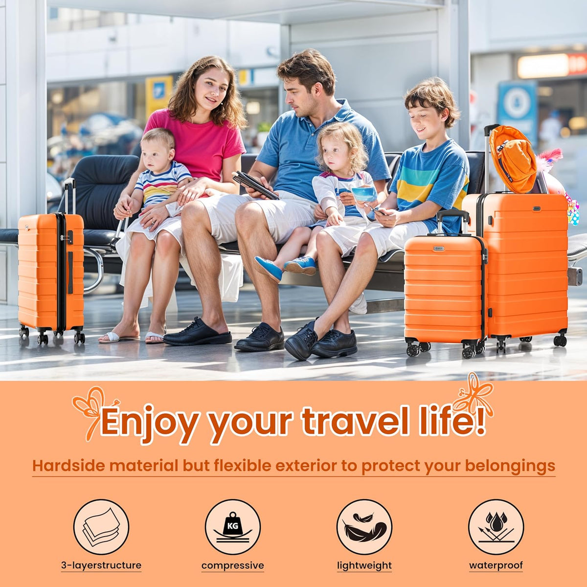 AnyZip Luggage PC ABS Hardside Lightweight Suitcase with 4 Universal Wheels TSA Lock Carry-On 20 Inch Orange