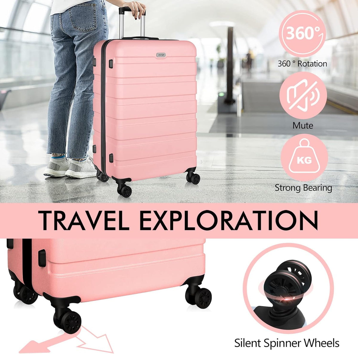 AnyZip Luggage PC ABS Hardside Lightweight Suitcase with 4 Universal Wheels TSA Lock Carry-On 20 Inch Orange