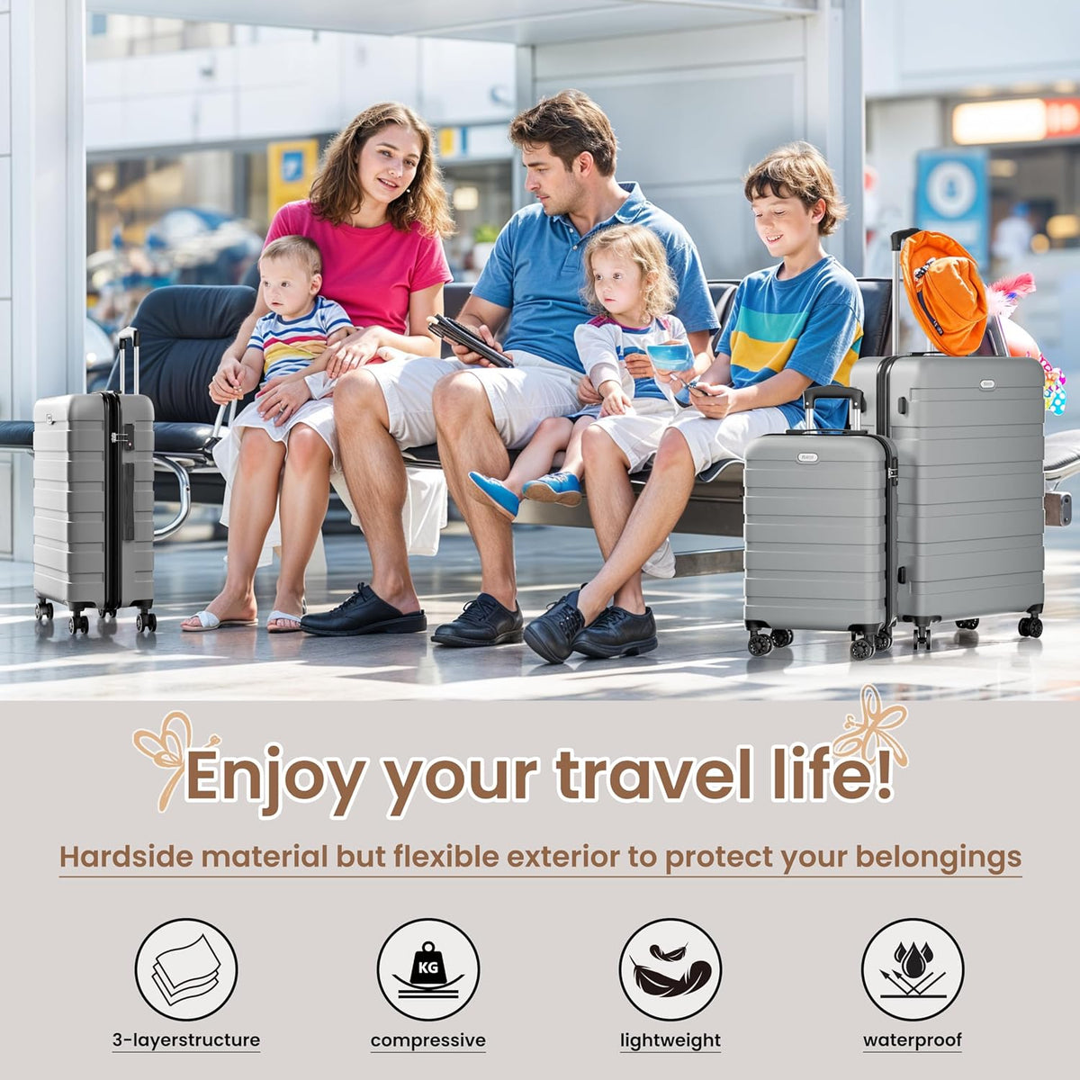 AnyZip Luggage PC ABS Hardside Lightweight Suitcase with 4 Universal Wheels TSA Lock Carry-On 20 Inch Orange