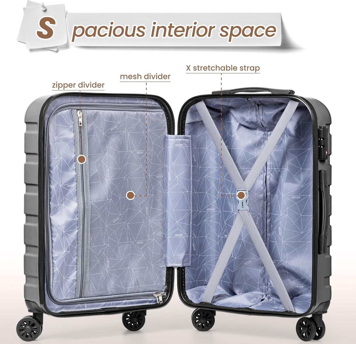 AnyZip Luggage PC ABS Hardside Lightweight Suitcase with 4 Universal Wheels TSA Lock Carry-On 20 Inch Orange