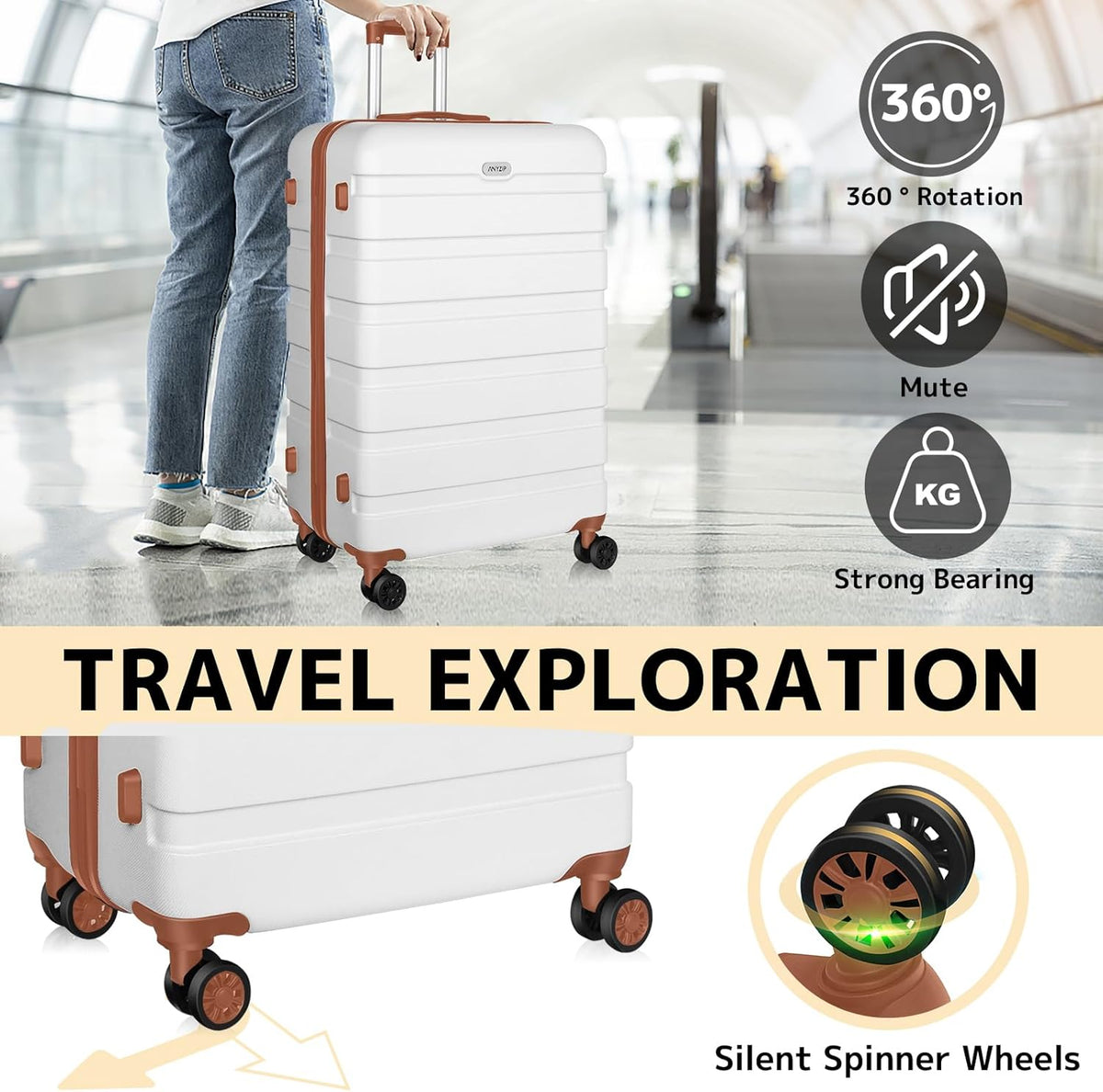 AnyZip Luggage PC ABS Hardside Lightweight Suitcase with 4 Universal Wheels TSA Lock Carry-On 20 Inch Orange