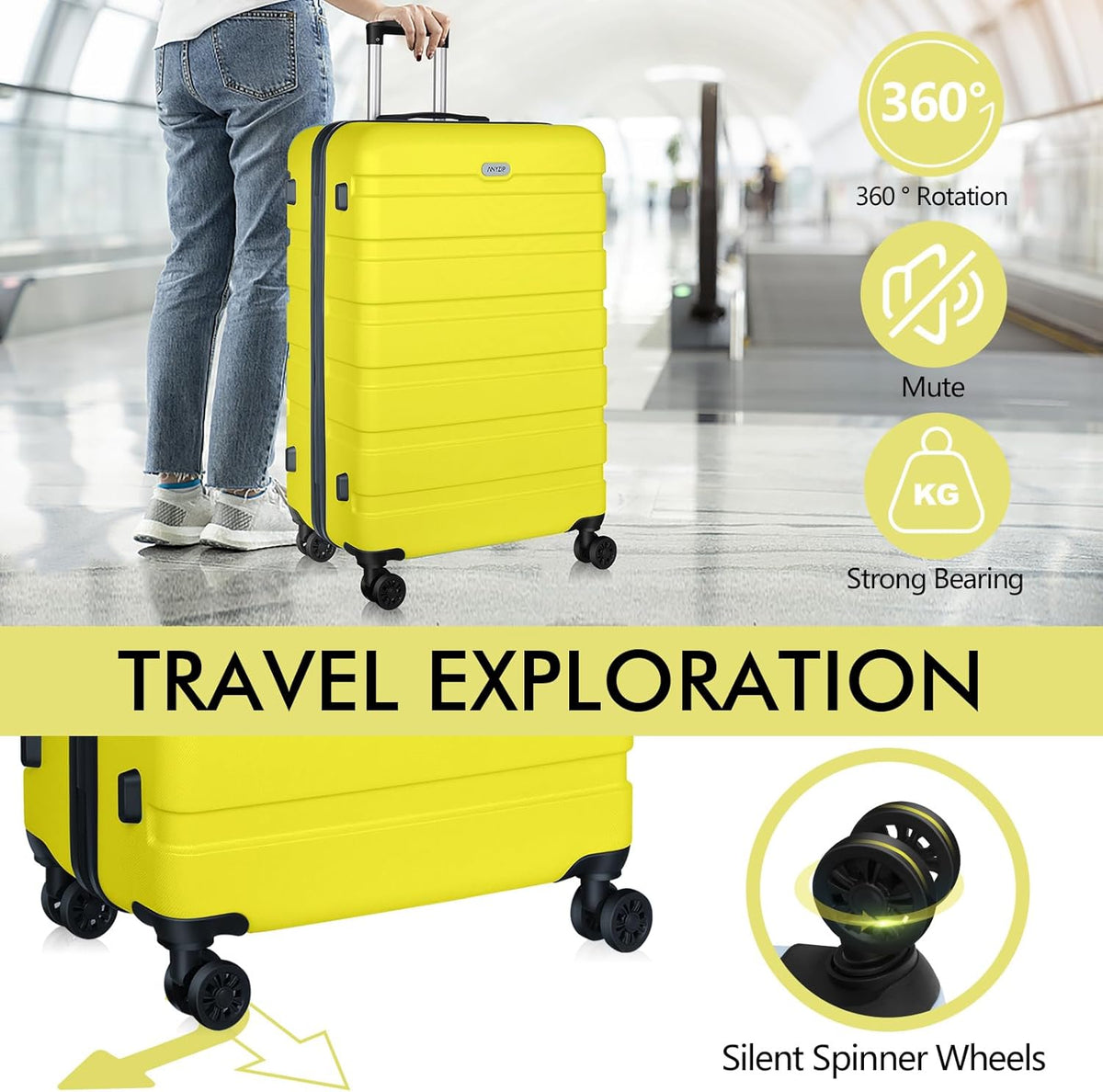AnyZip Luggage PC ABS Hardside Lightweight Suitcase with 4 Universal Wheels TSA Lock Carry-On 20 Inch Orange
