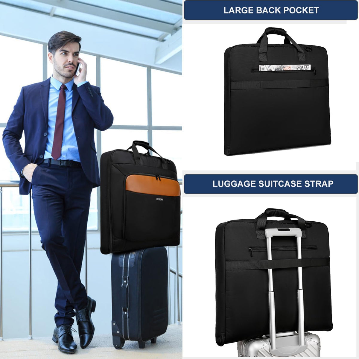 Garment Bag Travel Suit Bag Large 40-Inch Carry on Bag Up to 3 Suits,2 in 1 Hanging Luggage Bags, Fits 15.6Inch Laptop