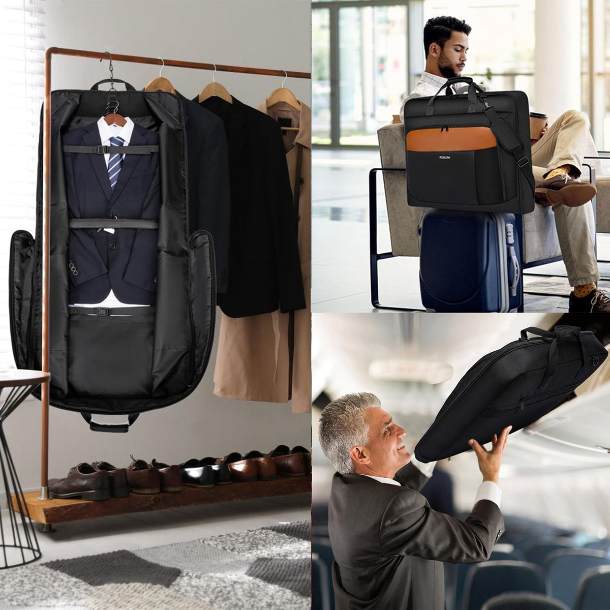 Garment Bag Travel Suit Bag Large 40-Inch Carry on Bag Up to 3 Suits,2 in 1 Hanging Luggage Bags, Fits 15.6Inch Laptop