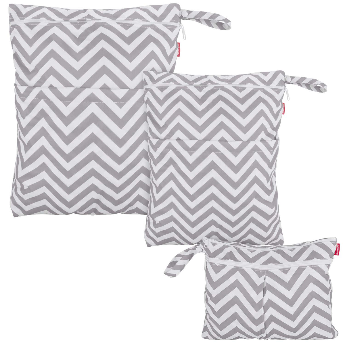 3pcs Travel Wet and Dry Bag Organizer with Handle for Cloth Diaper, Pumping Parts, Swimsuit and More, Easy to Grab and Go, Gray Chevron